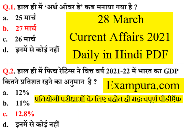 28 March Current Affairs 2021: Daily in Hindi PDF