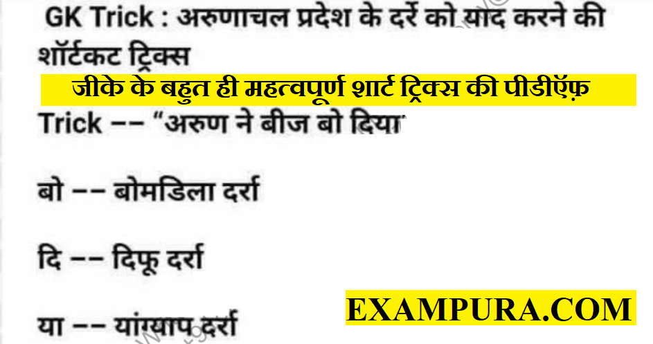 Important GK Short Trick In Hindi PDF| जीके के बहुत ही महत्वपूर्ण शार्ट ट्रिक्स की पीडीऍफ़