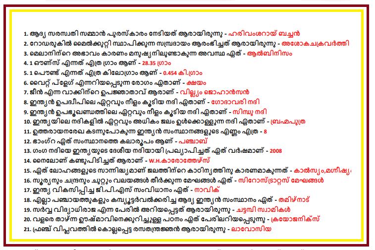  Latest Edition Malayalam GK Questions And Answers PDF