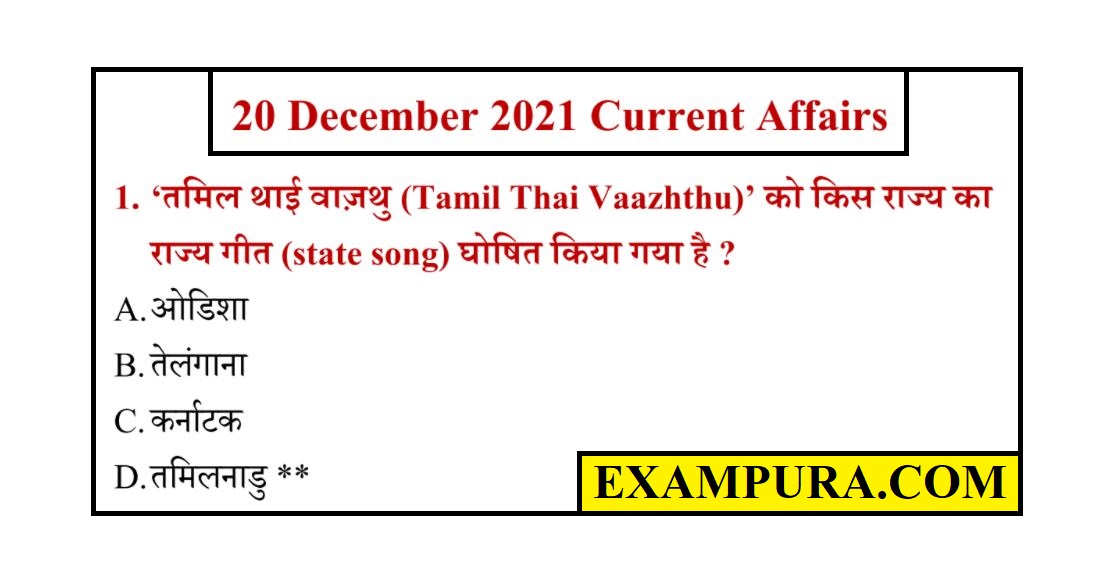 20 December Current Affairs 2021