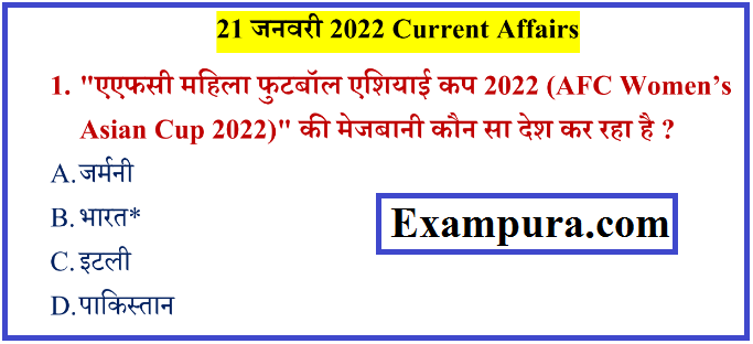 21 January 2022 Current Affairs: Daily in Hindi PDF