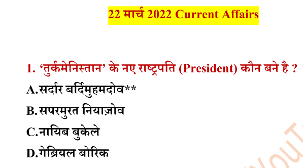 22 March 2022 Current Affairs: Daily in Hindi PDF