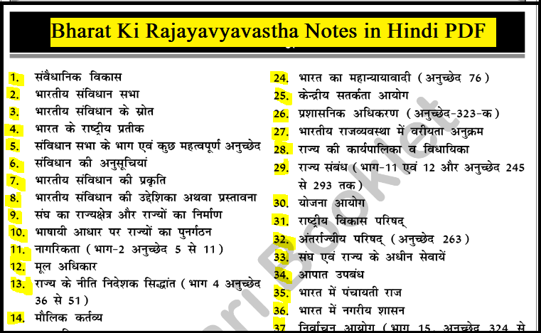 Bharat Ki Rajayavyavastha Notes in Hindi PDF